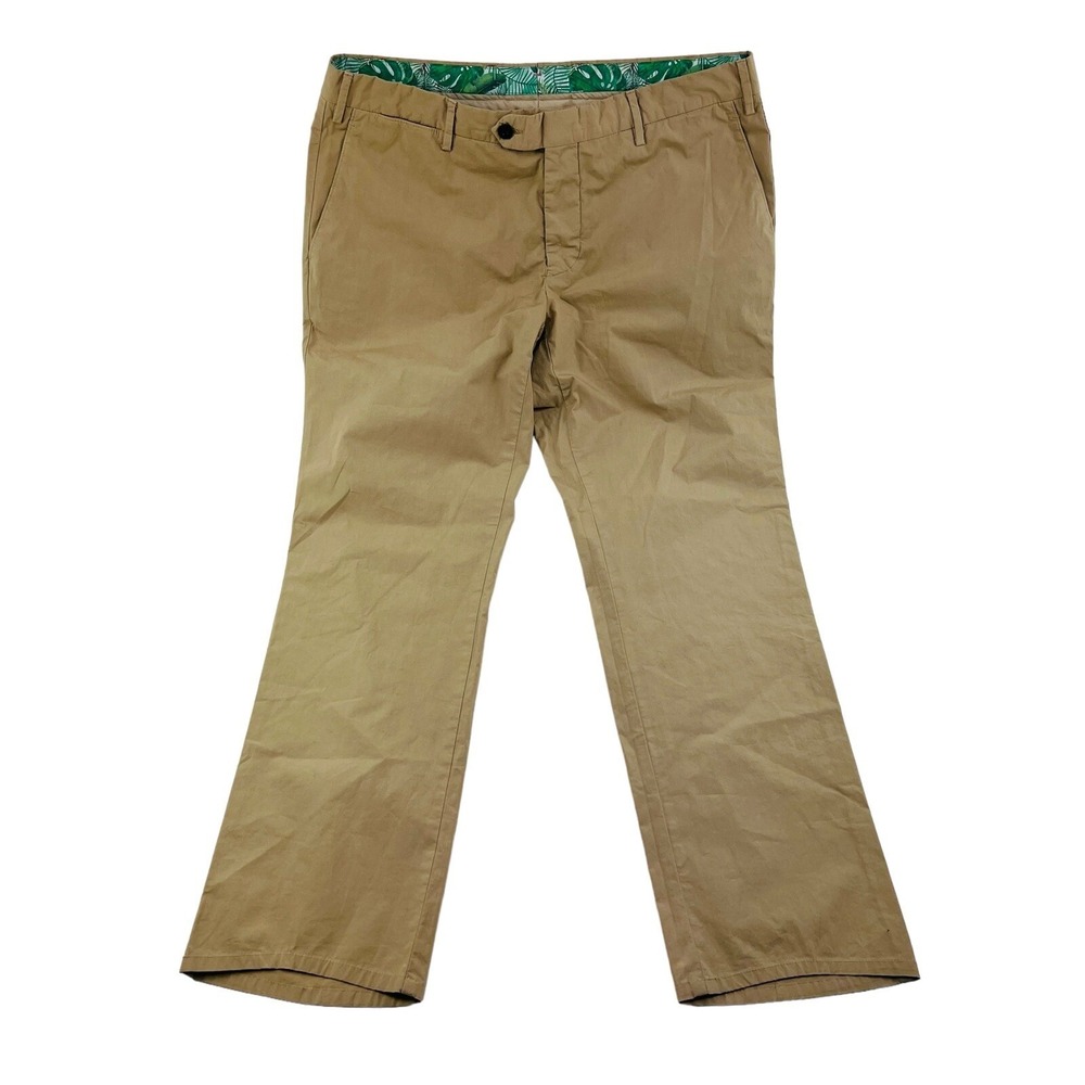 Trillion Brown Flat Front Cotton Stretch Pants Mens Size 35X29